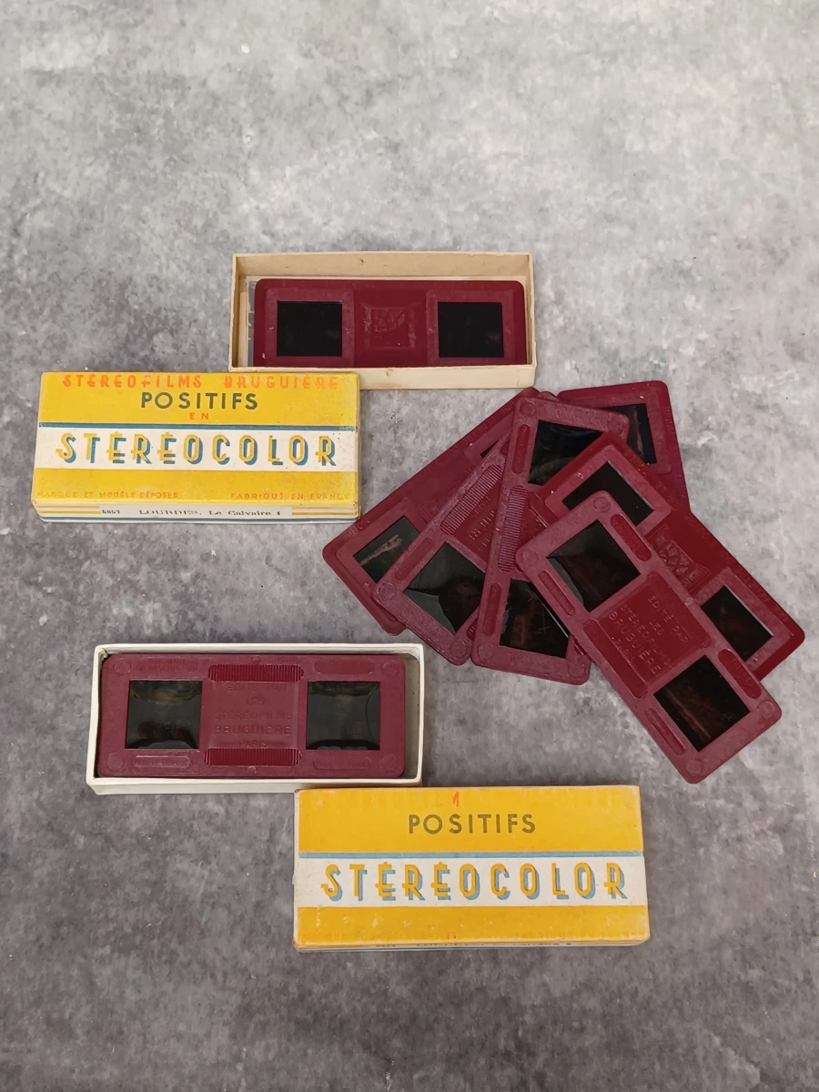 Antieke Stéréofilms Bruguière stereoscoop Set N°1 – Inclusief originele doosjes en stereofoto's
