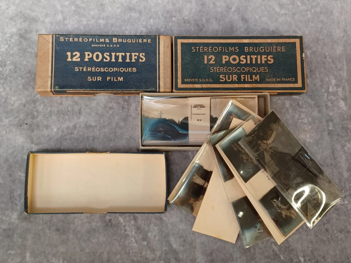 Antieke Stéréofilms Bruguière stereoscoop Set N°1 – Inclusief originele doosjes en stereofoto's