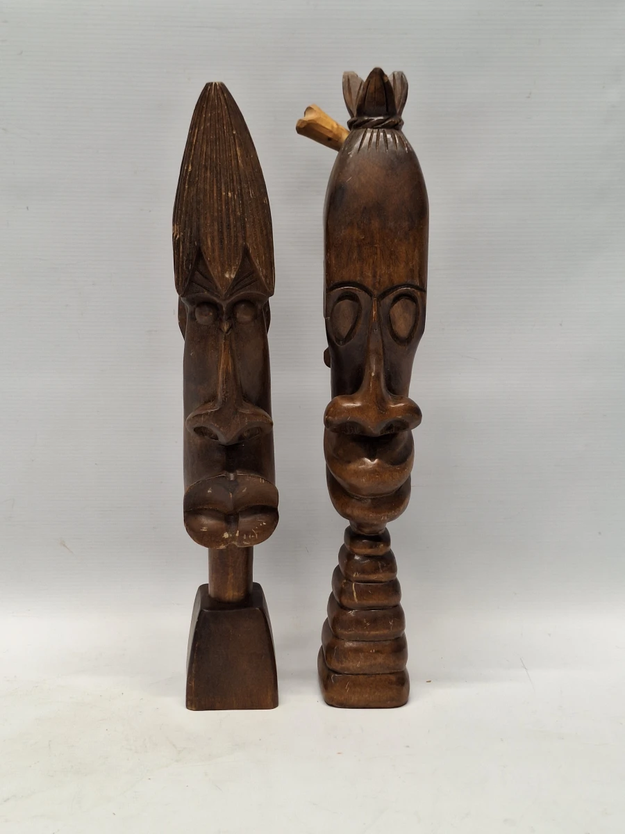 Leuke set vintage Afrikaanse houten sculpturen (Tiki-stijl)