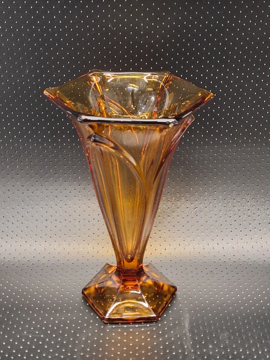 Set van 2 Art Deco depressieglazen vazen - rosaline en amber