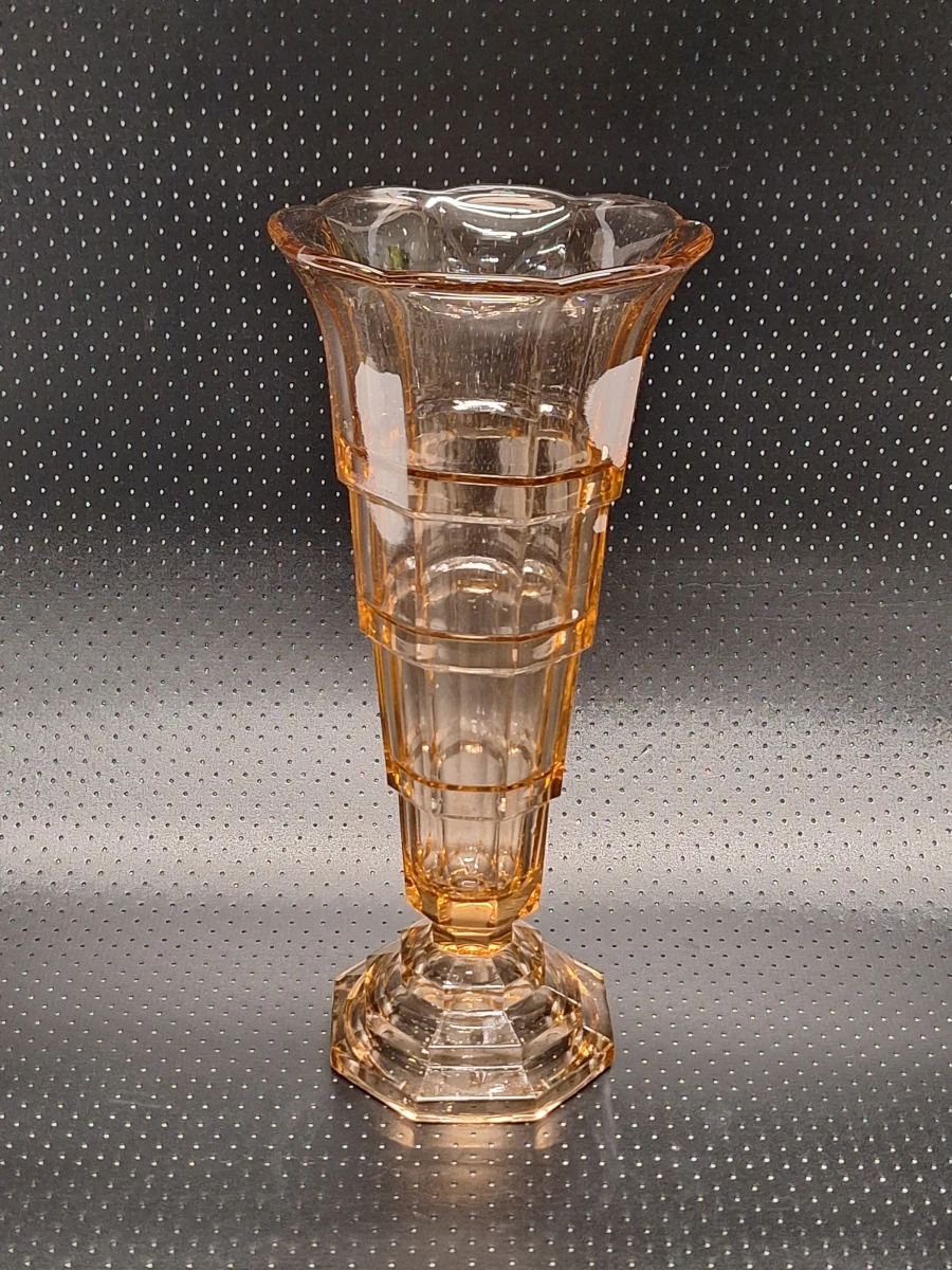 Set van 2 Art Deco depressieglazen vazen - rosaline en amber