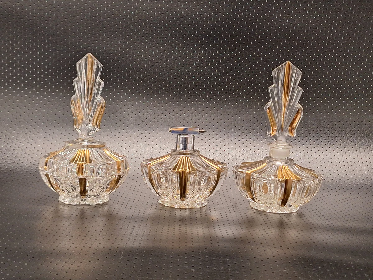 Driedelige kristallen parfumset Art Deco - Centraal Europa