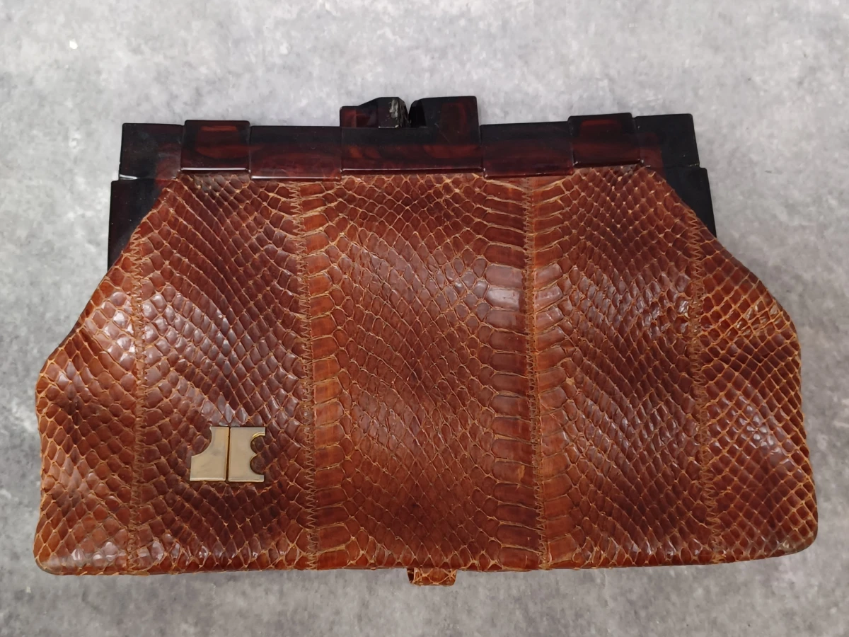 Vintage set: Pierre Cardin slangenleren clutch en krokodillenleren portemonnee