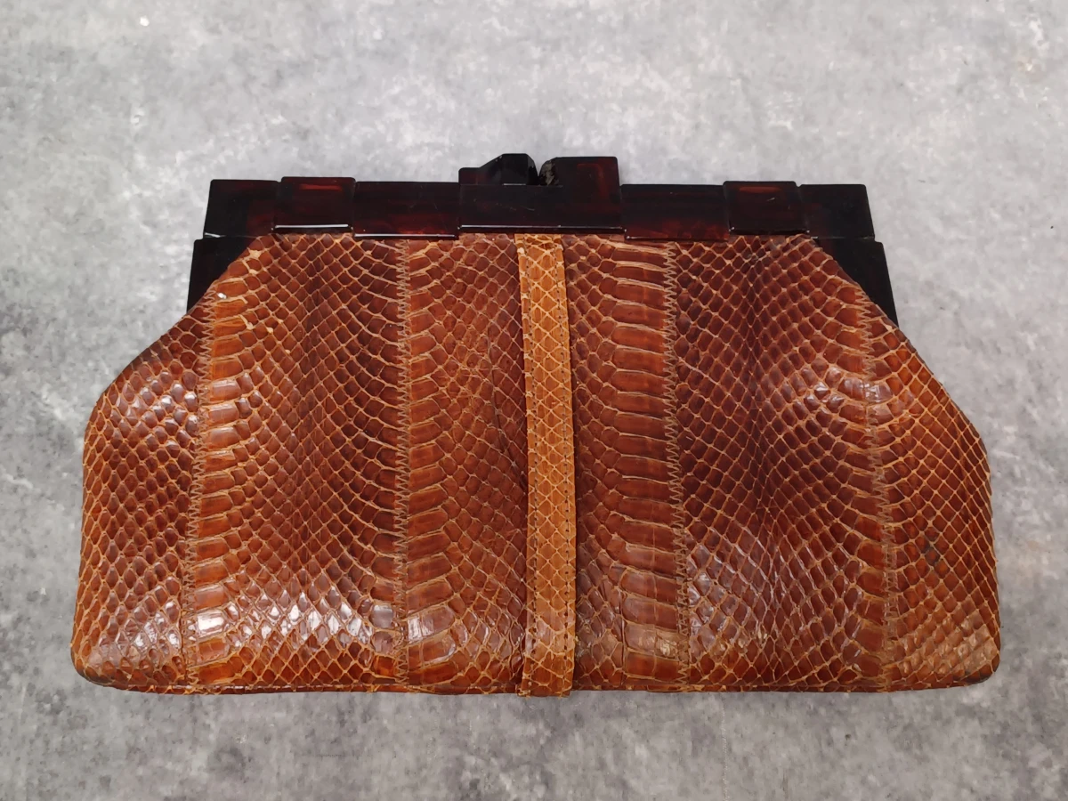Vintage set: Pierre Cardin slangenleren clutch en krokodillenleren portemonnee