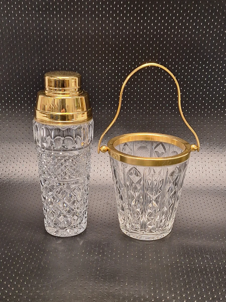 Hoogkristallen barset - Val Saint Lambert ijsemmer en bijbehorende cocktailshaker (verguld)