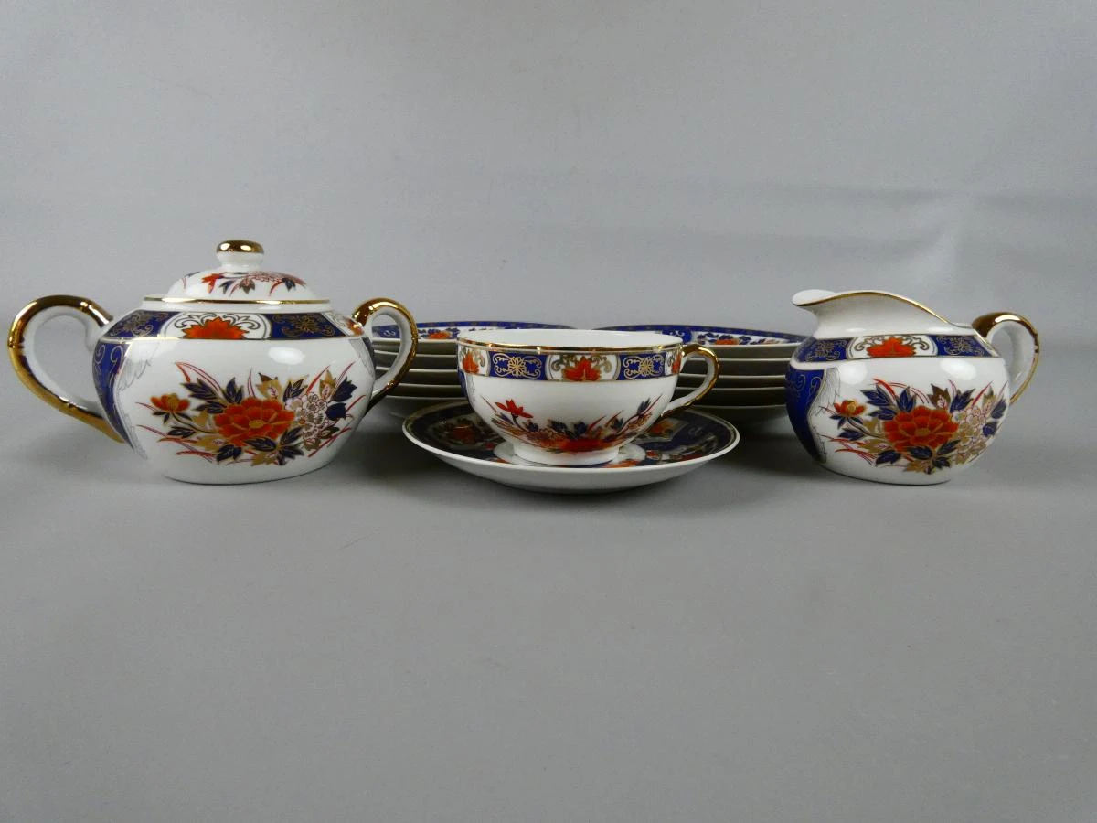 Vintage Japans porseleinen Lithophania Geisha theeservies, jaren 40/50
