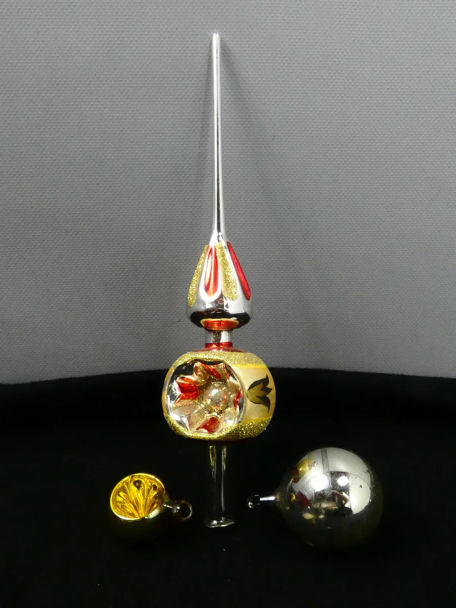 Set vintage Ajeko kerstboomversiering met piek en glazen ballen