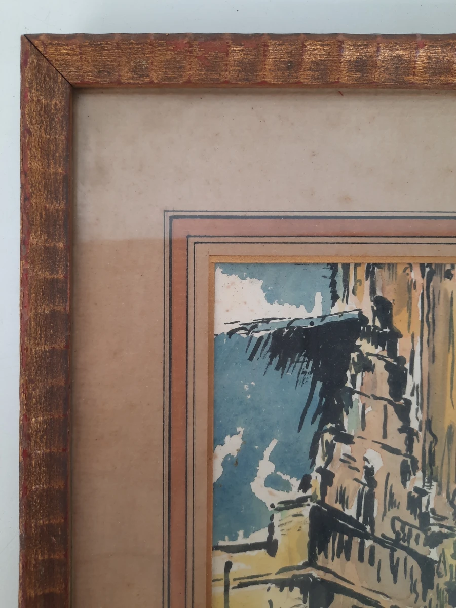 Ingelijste tekening Brugge door J. D'Haeseleer 1955