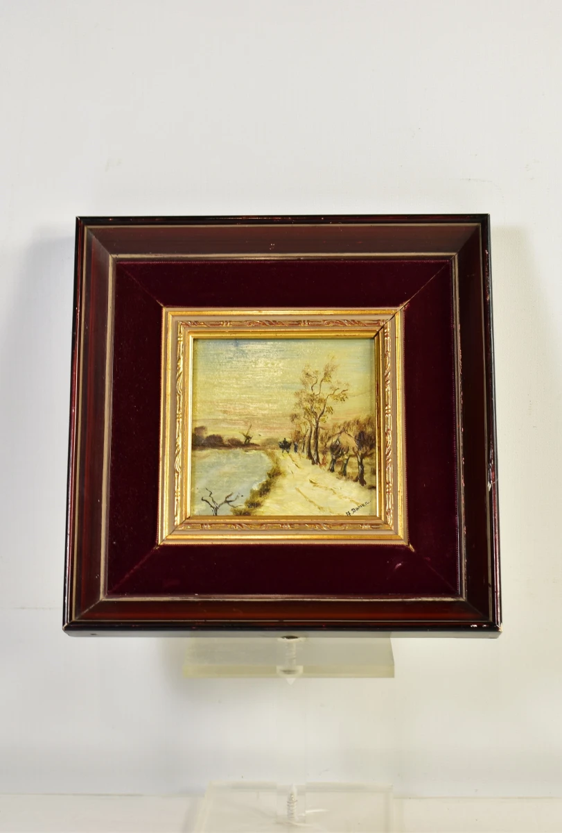 Schilderij winterlandschap in sierlijke lijst