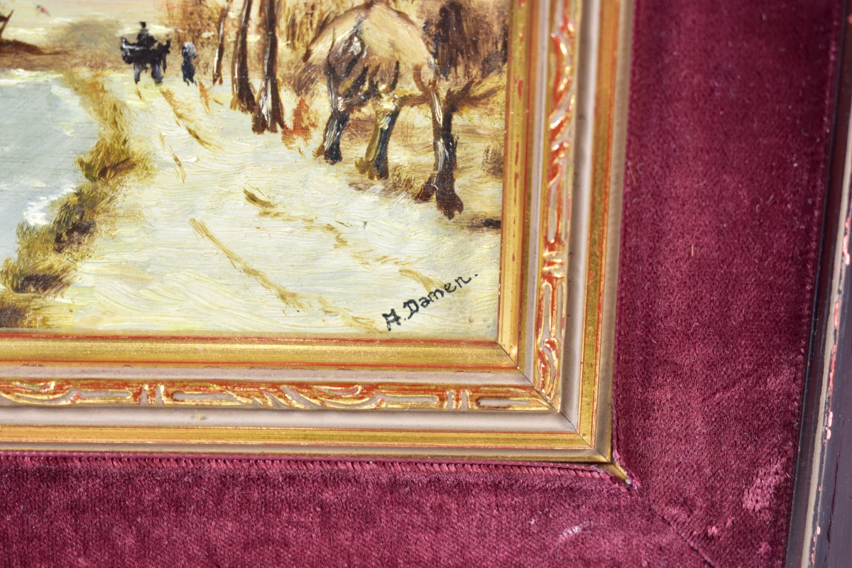 Schilderij winterlandschap in sierlijke lijst