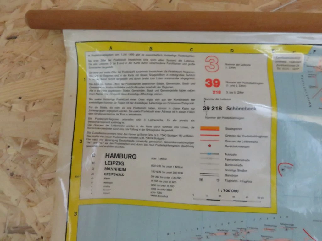 Vintage Postleitzahlen Schoolkaart van Duitsland