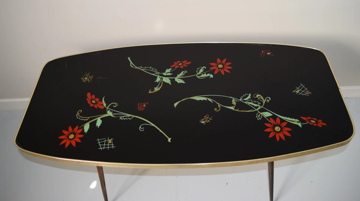 Vintage salontafel, floraal motief, jaren 60