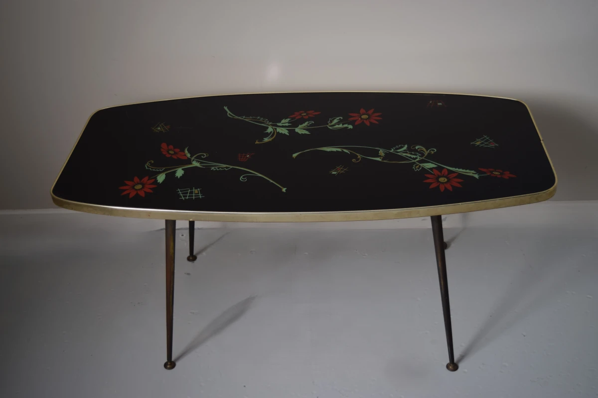 Vintage salontafel, floraal motief, jaren 60