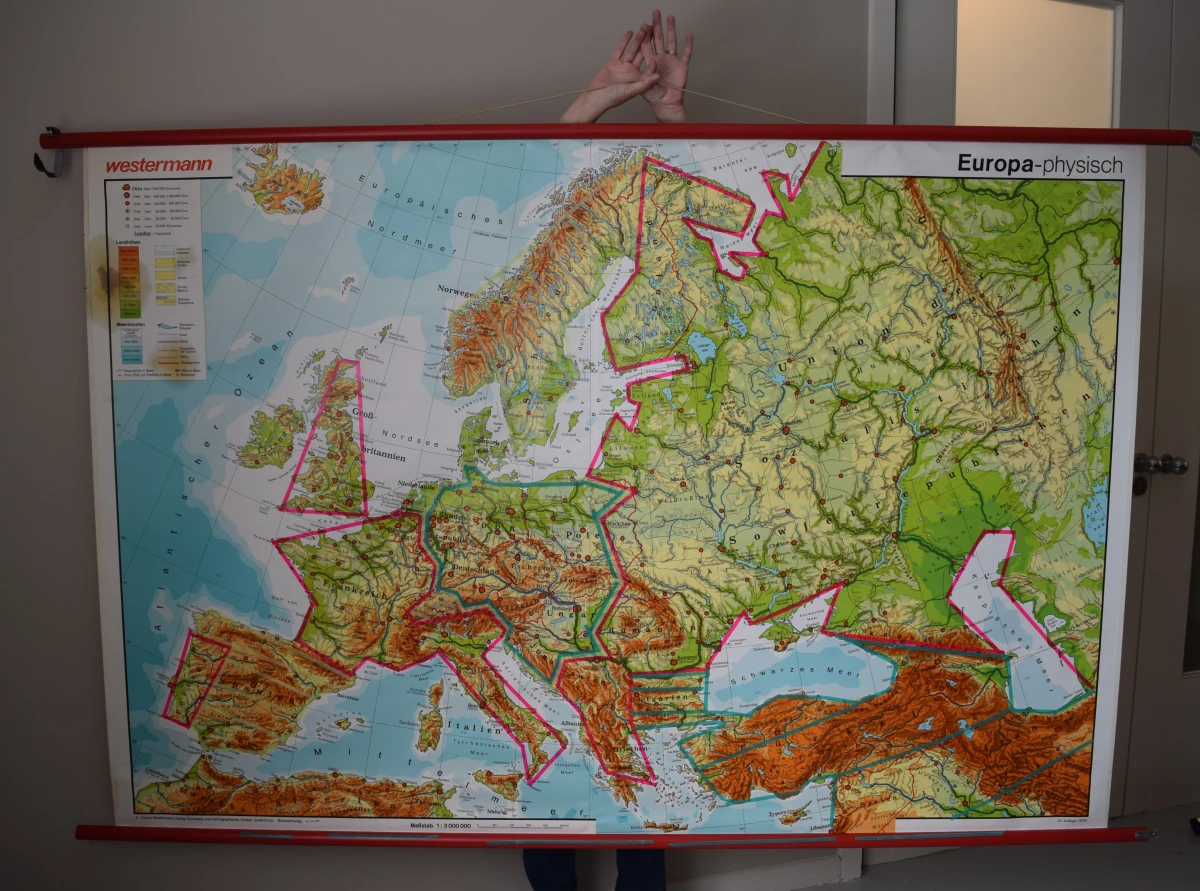 Vintage schoolwandkaart: Europa physisch