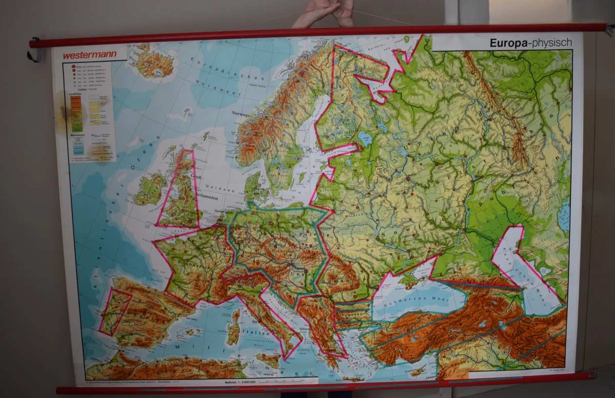 Vintage schoolwandkaart: Europa physisch