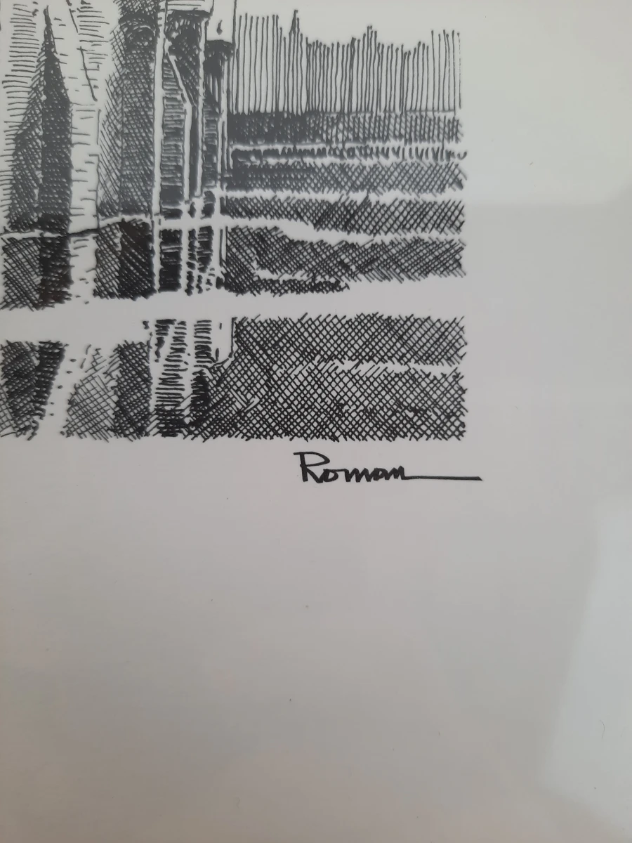 Ingelijste pentekening 'Gent - Gravensteen de trots van Gent' – Gesigneerd door Roman