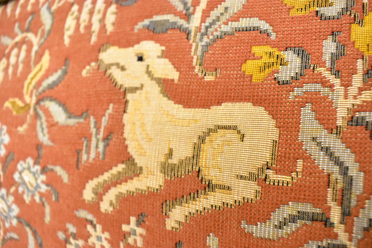 Groot jacquard wandtapijt "La Dame à la Licorne – Le Goût" naar middeleeuws voorbeeld