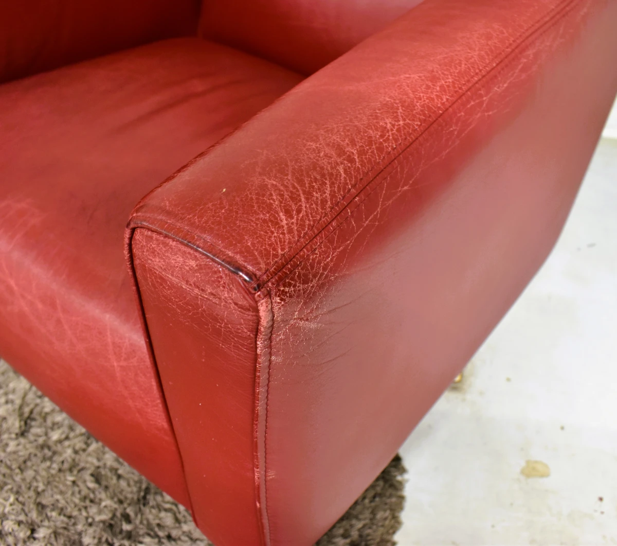 Set van 2 rode leren fauteuils met hoofdsteun