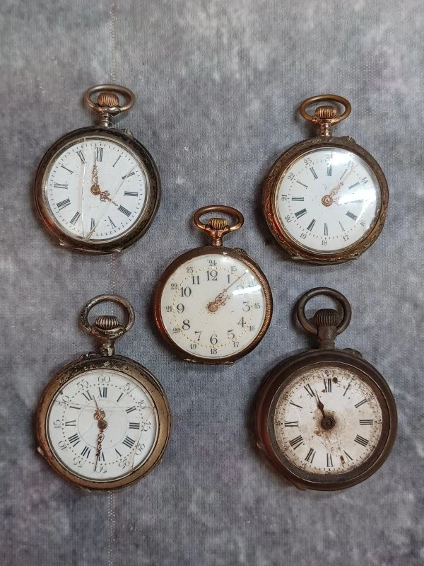 Kavel van 5 antieke zakhorloges - Decoratieve collectie - Eind 19e/begin 20e Eeuw