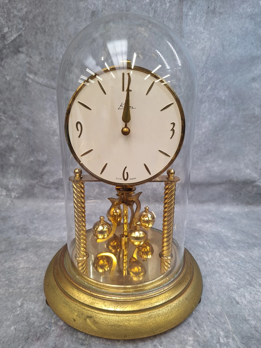 Vintage Kern & Söhne jaarklok onder stolp - Duitse torsiependule (400-dagenklok)