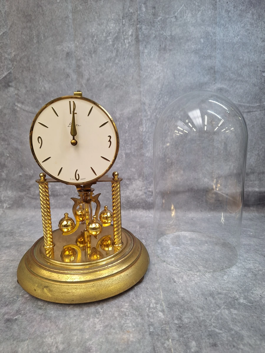 Vintage Kern & Söhne jaarklok onder stolp - Duitse torsiependule (400-dagenklok)