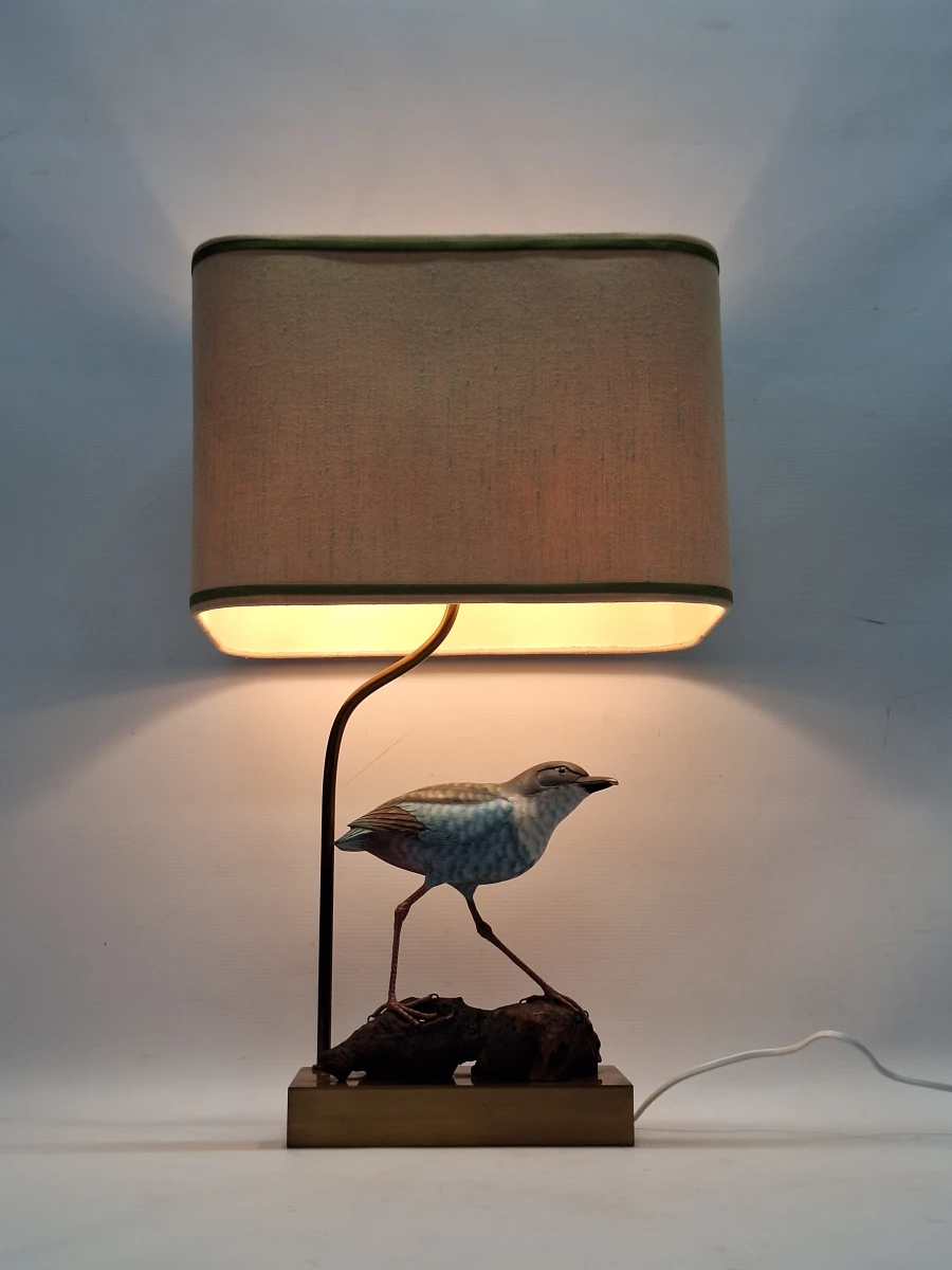 Exotische Vintage Hollywood Regency Tafellamp met Pitta-Vogel