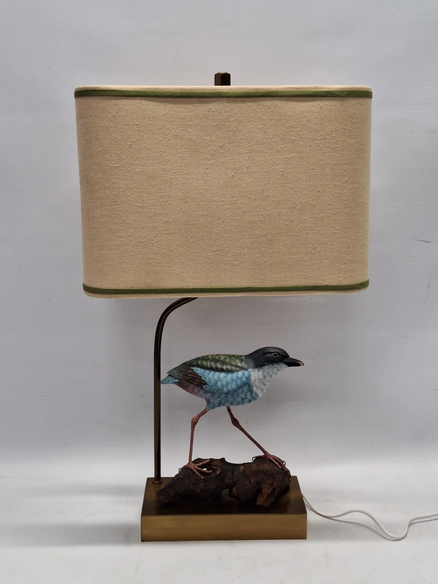 Exotische Vintage Hollywood Regency Tafellamp met Pitta-Vogel