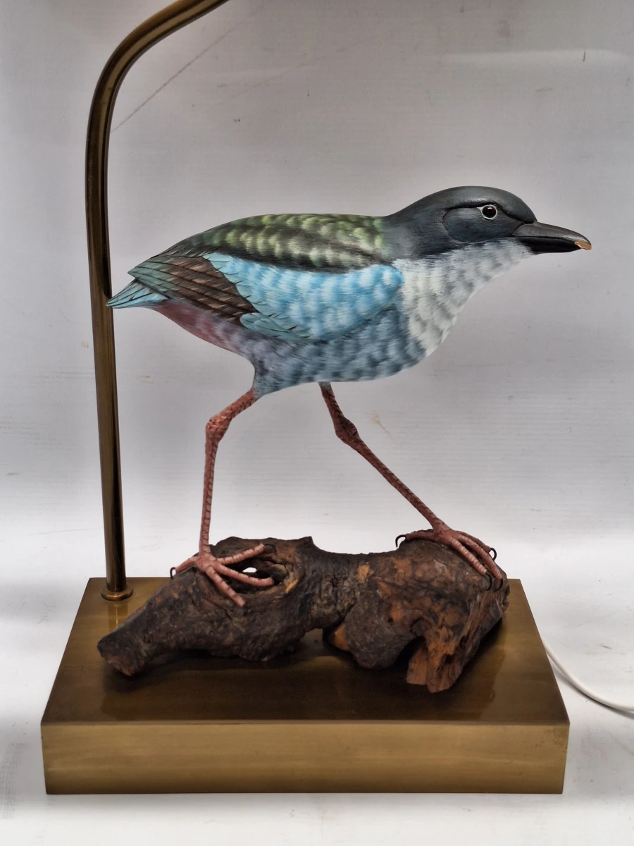 Exotische Vintage Hollywood Regency Tafellamp met Pitta-Vogel