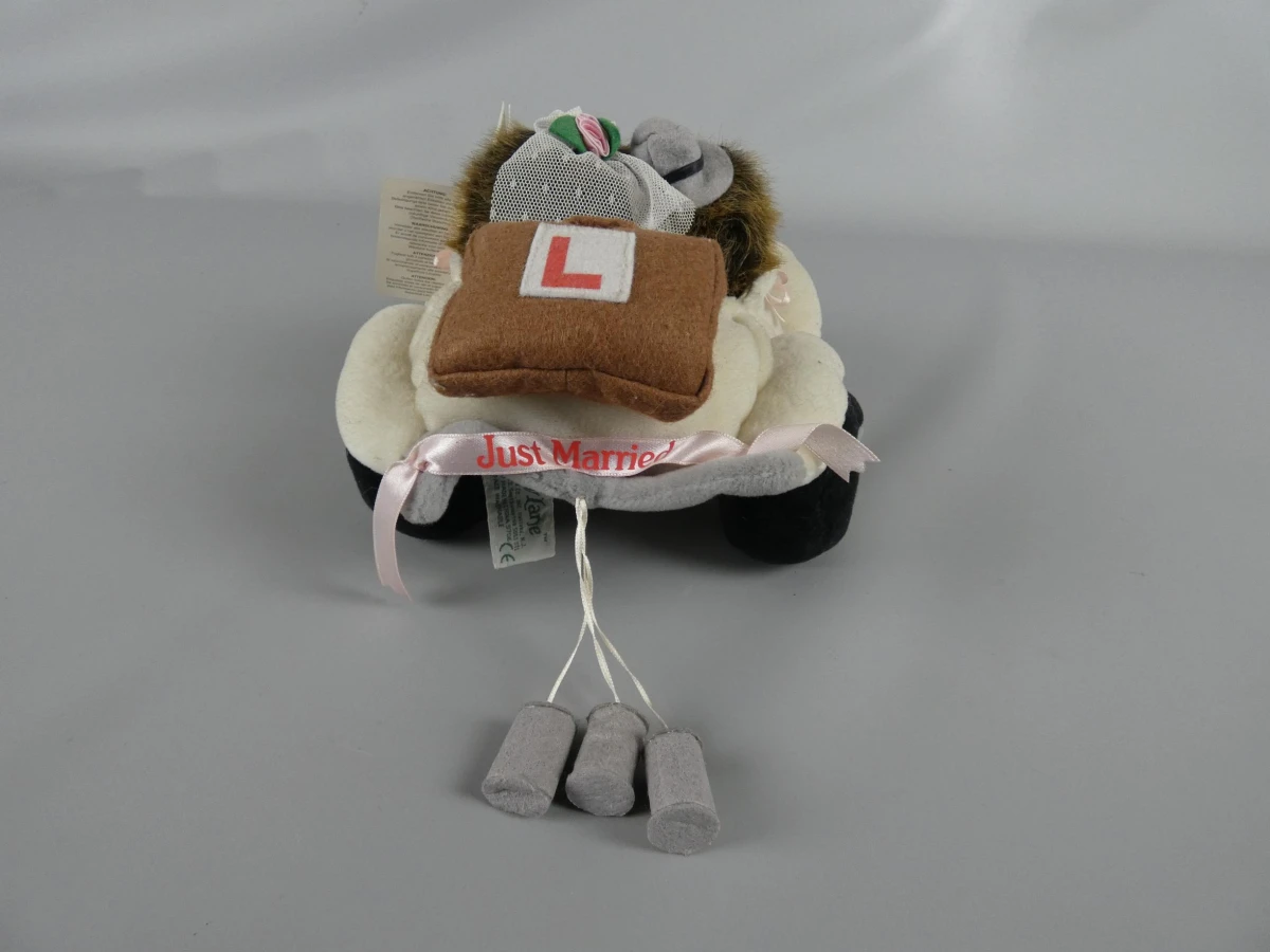 egel-trouwkoppel in trouwauto van Russ Berrie