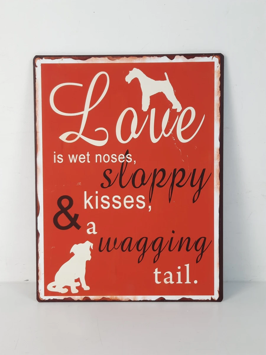 Vintage Look Metalen Wandbord – "Love is wet noses..." (La Finesse)