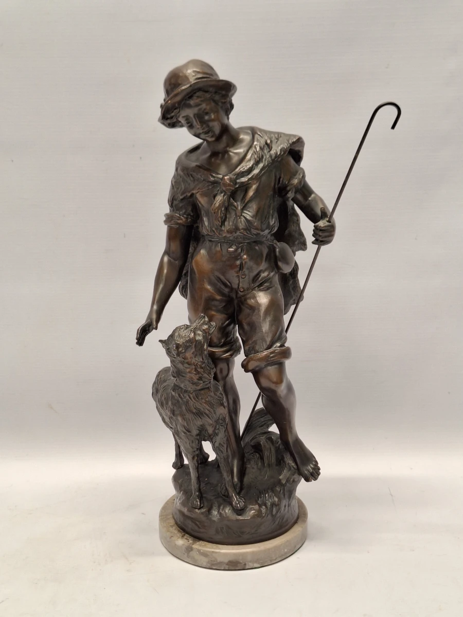 Antiek paar Franse beelden van herder en herderin - L. & F. Moreau