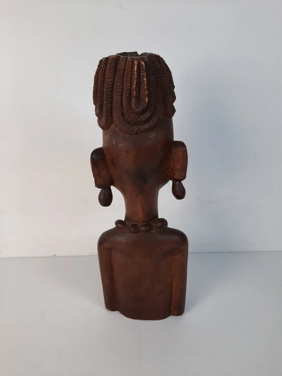 Authentieke Afrikaanse Houten Buste – Handgesneden Vrouwenbeeld (Massief Hardhout)