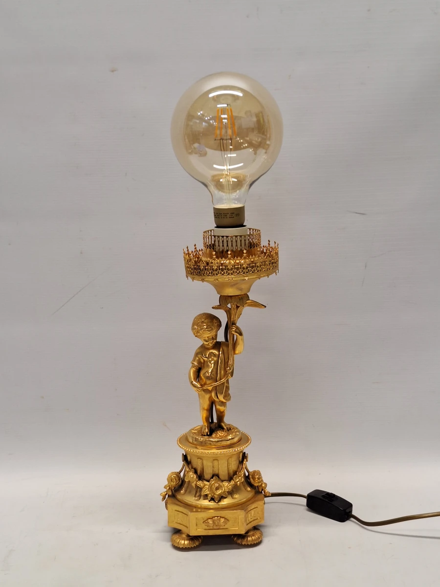 Exclusieve vintage F.B.A.I. cherubijn tafellamp in verguld brons - Made in Italy