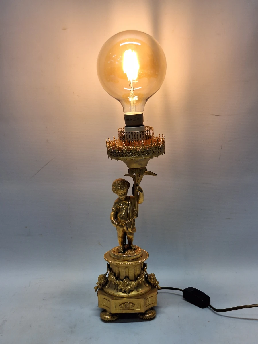 Exclusieve vintage F.B.A.I. cherubijn tafellamp in verguld brons - Made in Italy