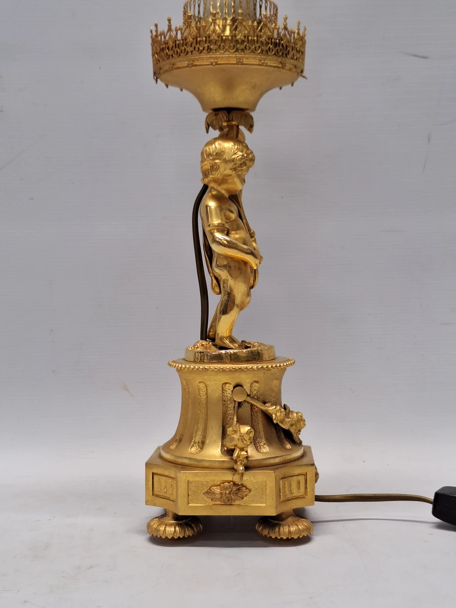 Exclusieve vintage F.B.A.I. cherubijn tafellamp in verguld brons - Made in Italy