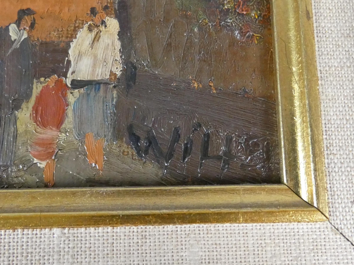 Schilderij van een stadsgezicht