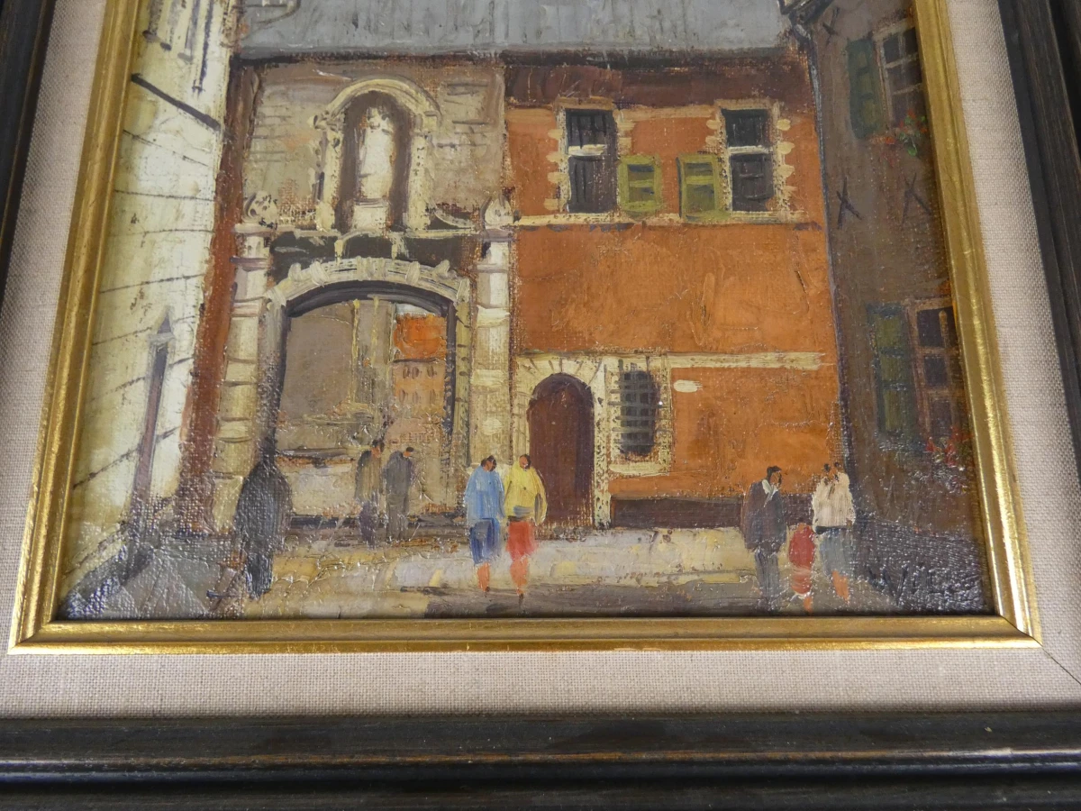 Schilderij van een stadsgezicht
