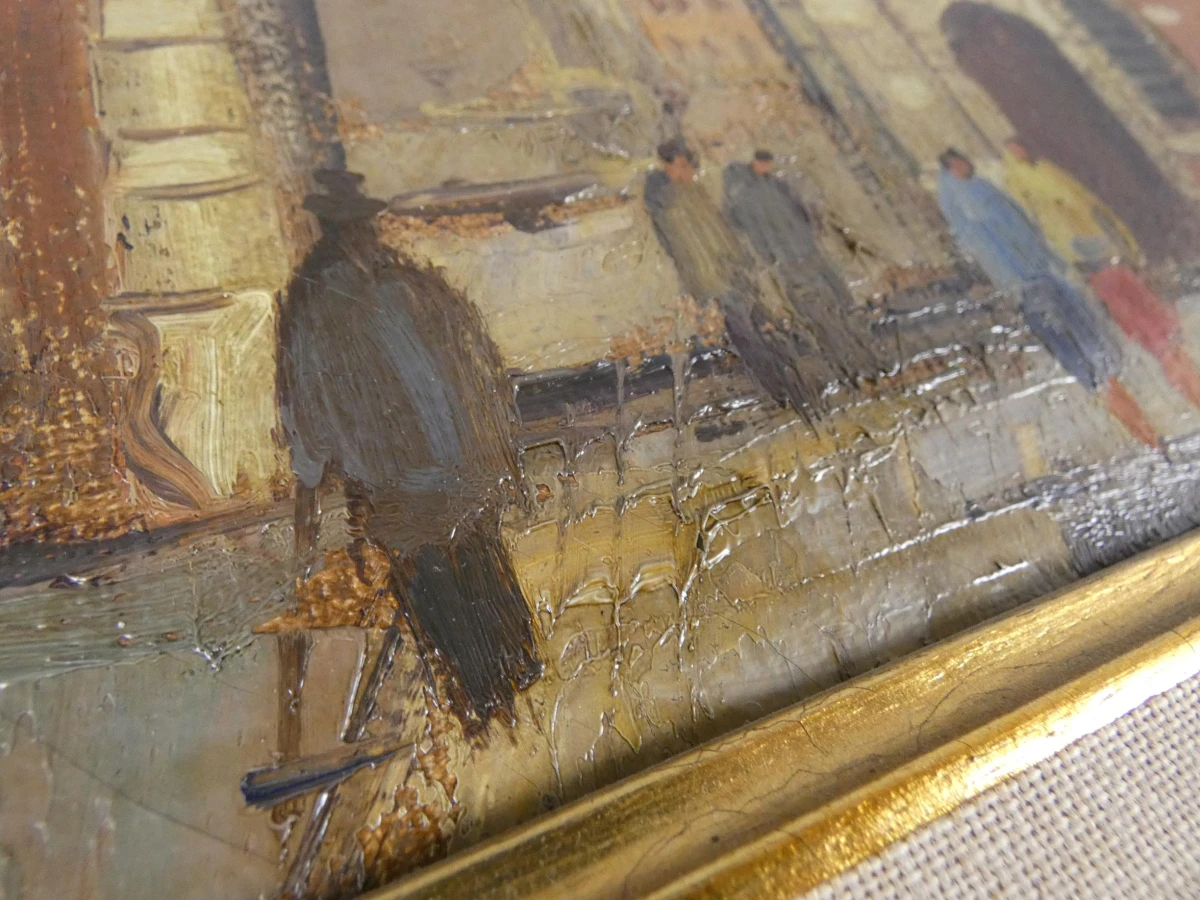 Schilderij van een stadsgezicht