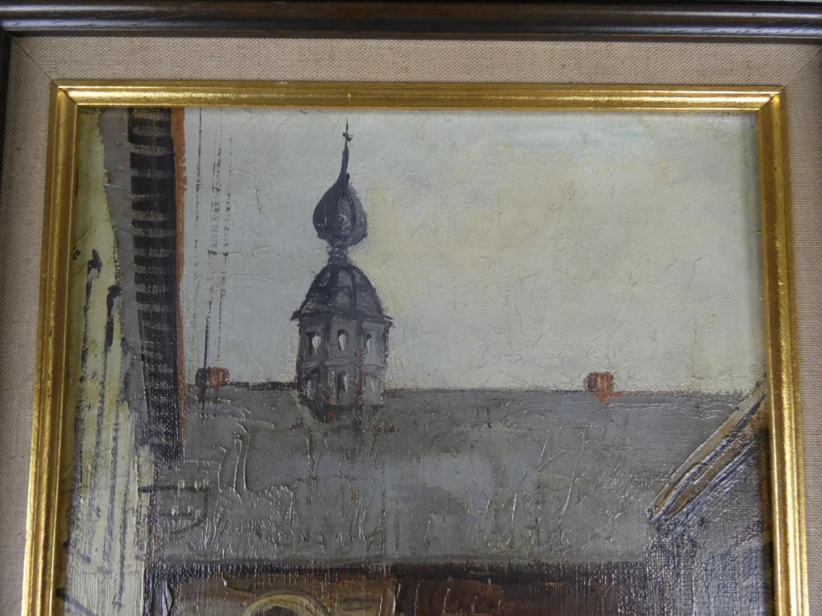 Schilderij van een stadsgezicht
