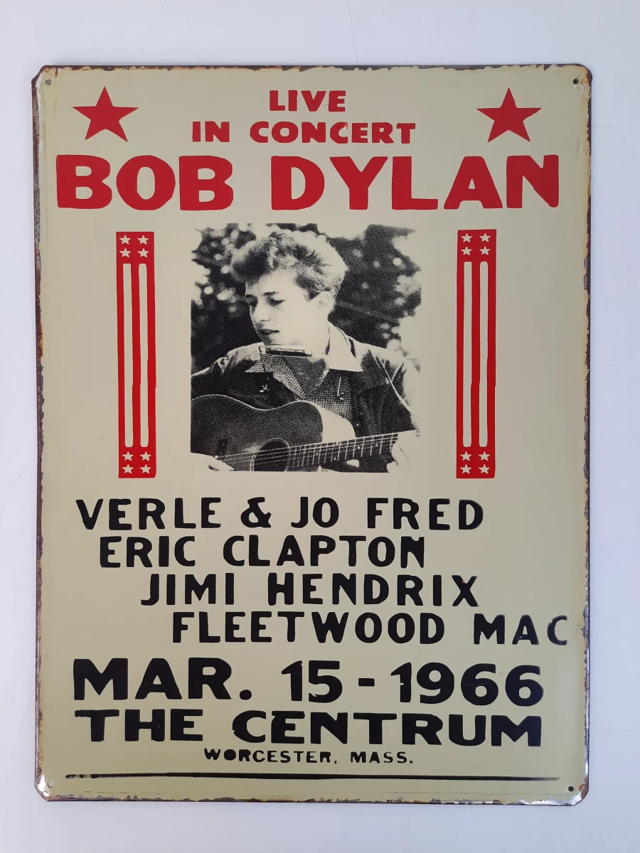 Vintage Look Metalen Reclamebord – Bob Dylan Concert 1966 "The Centrum" (Metalen Wandbord)