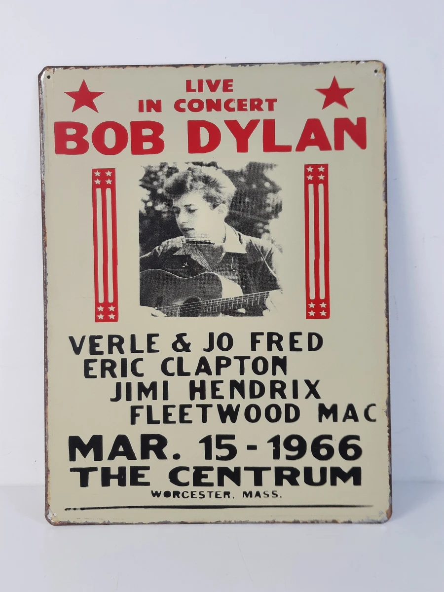 Vintage Look Metalen Reclamebord – Bob Dylan Concert 1966 "The Centrum" (Metalen Wandbord)