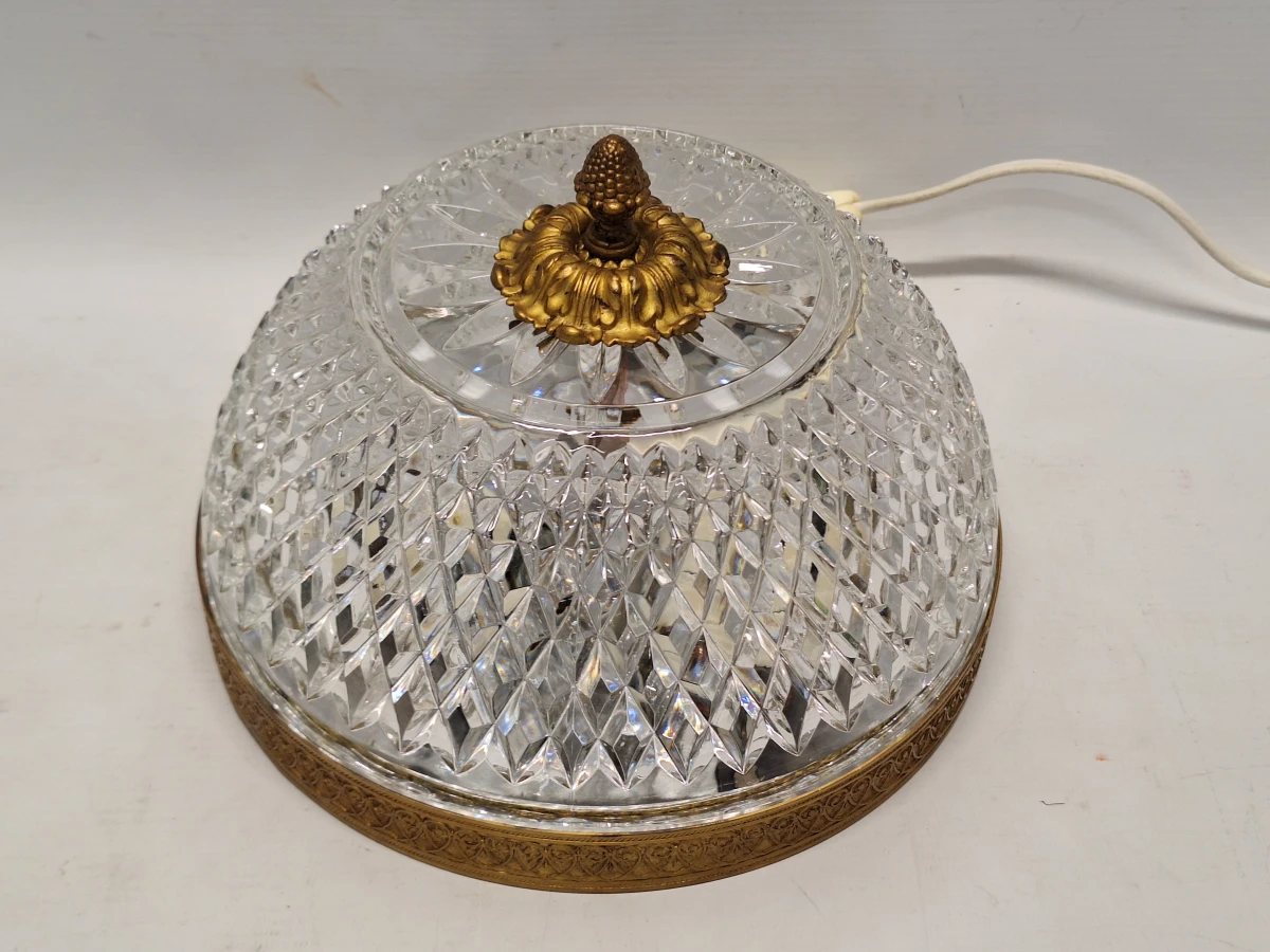 Prachtige vintage Hollywood Regency plafonnière - Kristalglas & Gepatineerd messing