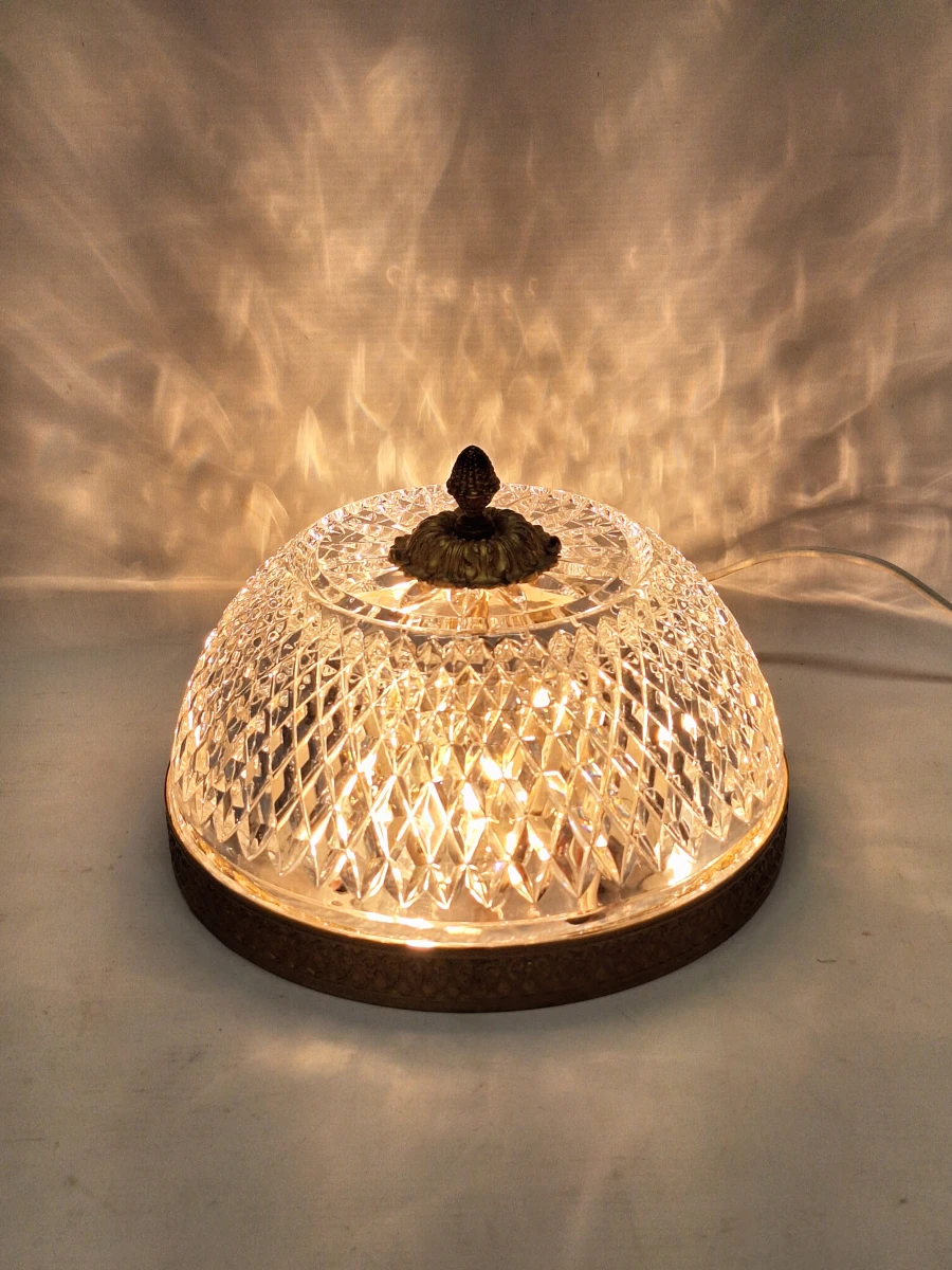 Prachtige vintage Hollywood Regency plafonnière - Kristalglas & Gepatineerd messing