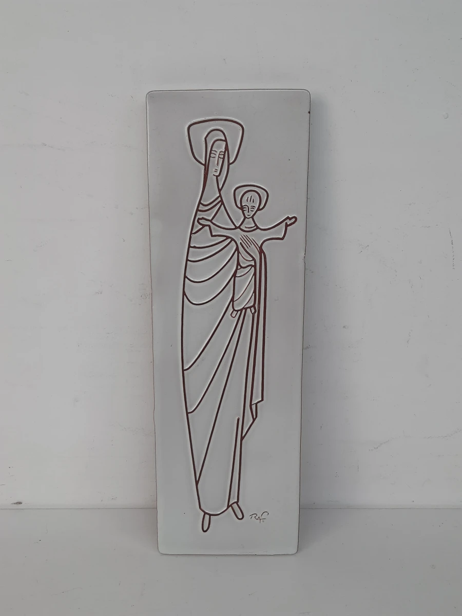Vintage Keramische Wandtegel Madonna met Kind – Raf Bree (Belgisch Design)