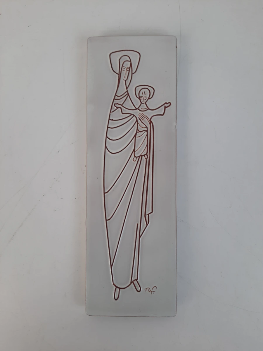 Vintage Keramische Wandtegel Madonna met Kind – Raf Bree (Belgisch Design)