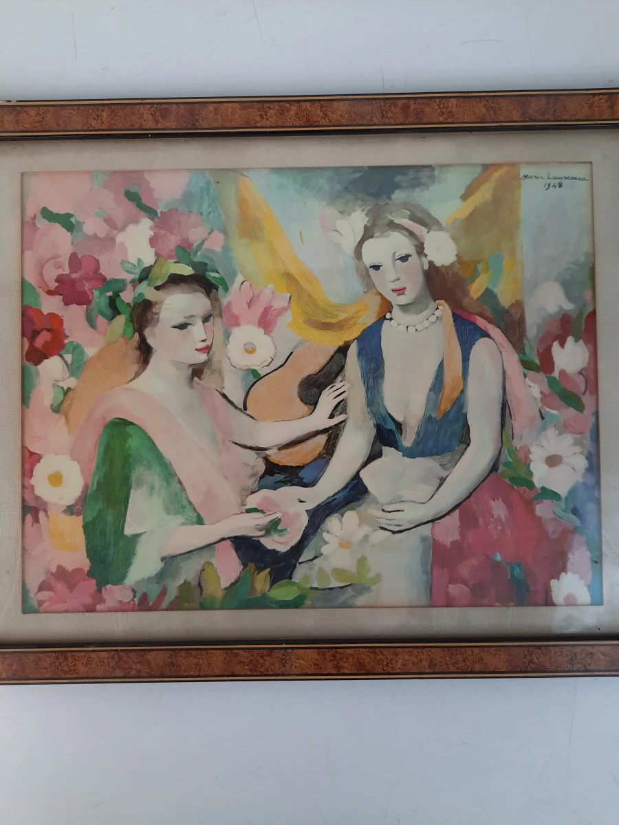 Marie Laurencin – "Two Sisters" (Twee Zussen met Gitaar, 1948) – Ingelijste Kunstdruk / Litho