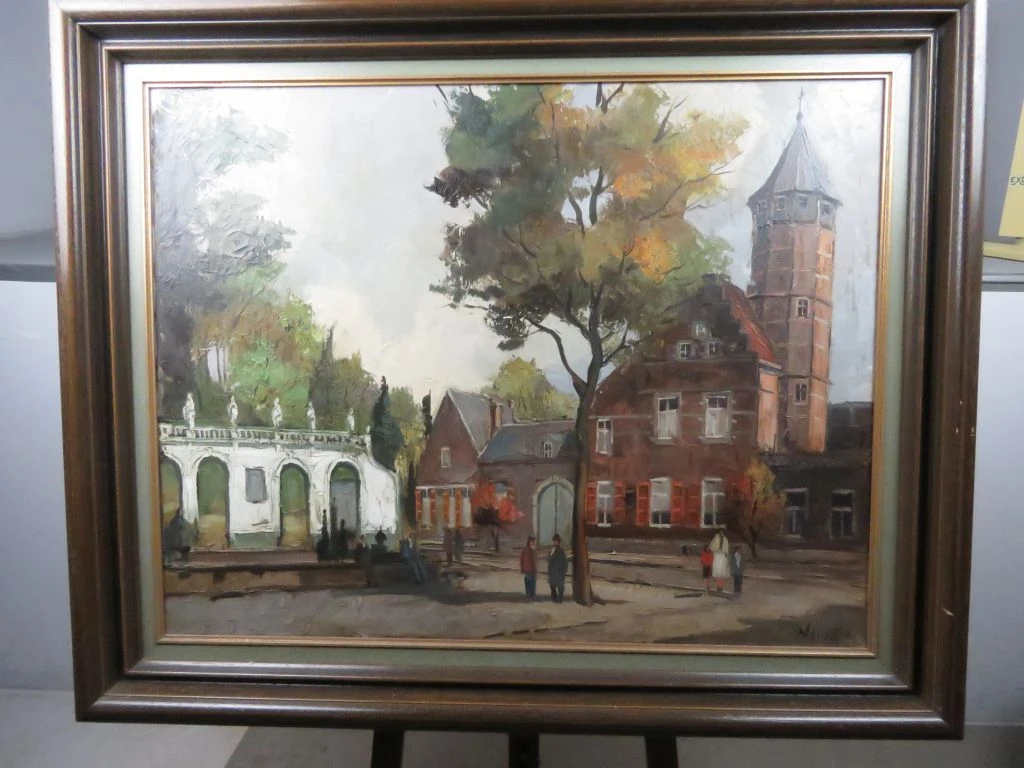 Olieverfschilderij van Stadsgezicht door Willem