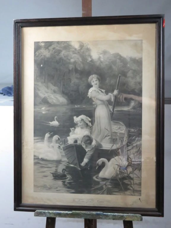 Antieke Gravure "The Home of the Swans" door Fred Morgan