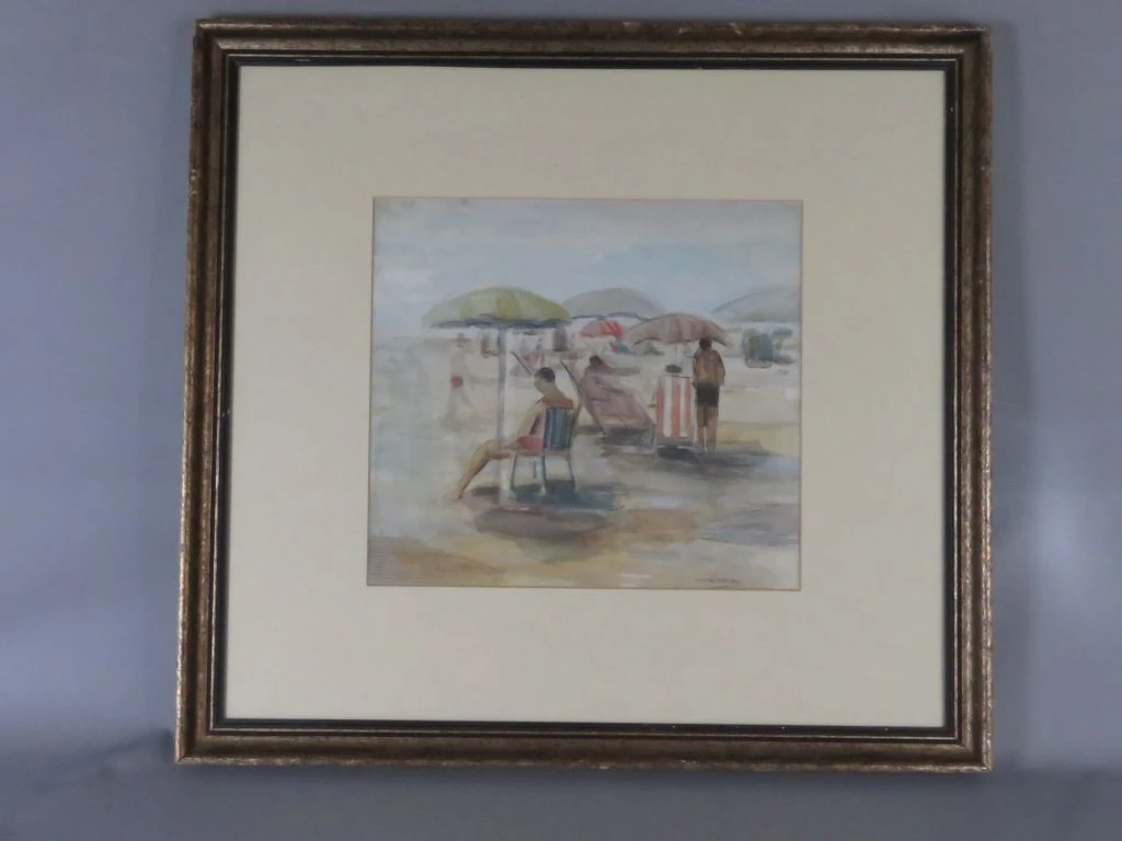 Louis Soonius (1883–1956) – Originele Ingelijste Aquarel "Strandgezicht"