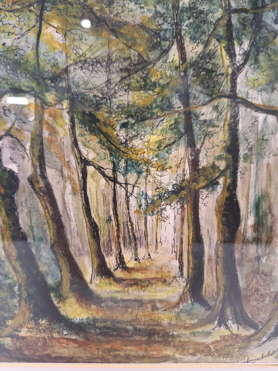 Set van 3 vintage aquarellen met boom- en boslandschappen - gesigneerd J. Verhelst - ingelijst